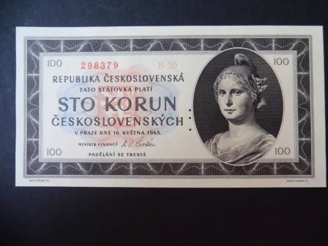 Banknote ~ 1945 Czechoslovakia 100 Korun P#67s Perforated - Specimen UNC