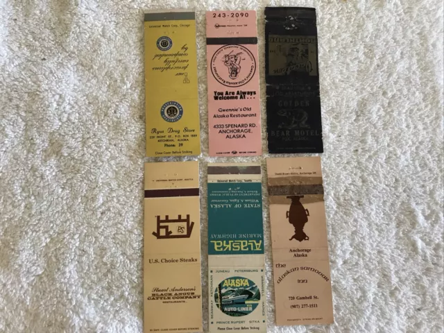 6 Different Vintage Advertising Matchbooks, Alaska