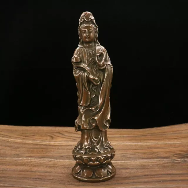Chinese old bronze Copper Handmade Exquisite Ruyi Guanyin buddha Statue