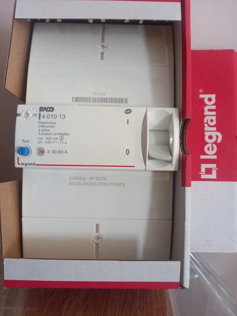 Disjoncteur Legrand Triphasé 30-60A – Différentiel Tétrapolaire, Neuf, Fabrication Française