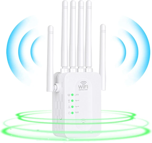 Répéteur WiFi Puissant 6 Antennes – Couverture 300 M², 2 Ports LAN, Modes Répéteur/Routeur/AP, Installation Facile