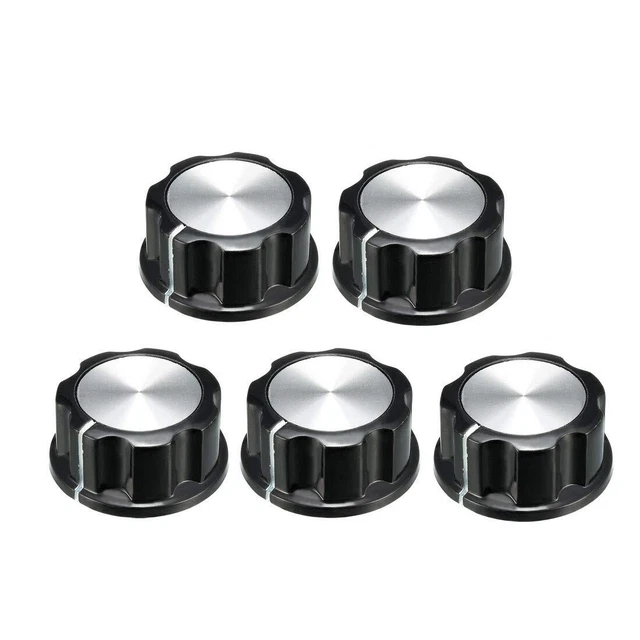 Silver Tone Potentiometer Knobs (5Pcs) - 6mm Diameter Shaft