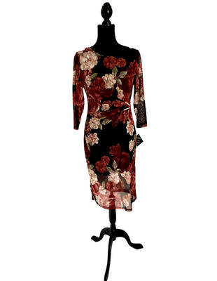 Kate and Lily Floral Sheath Dress Womens Size 6 Black + Multicolor Side Ruching