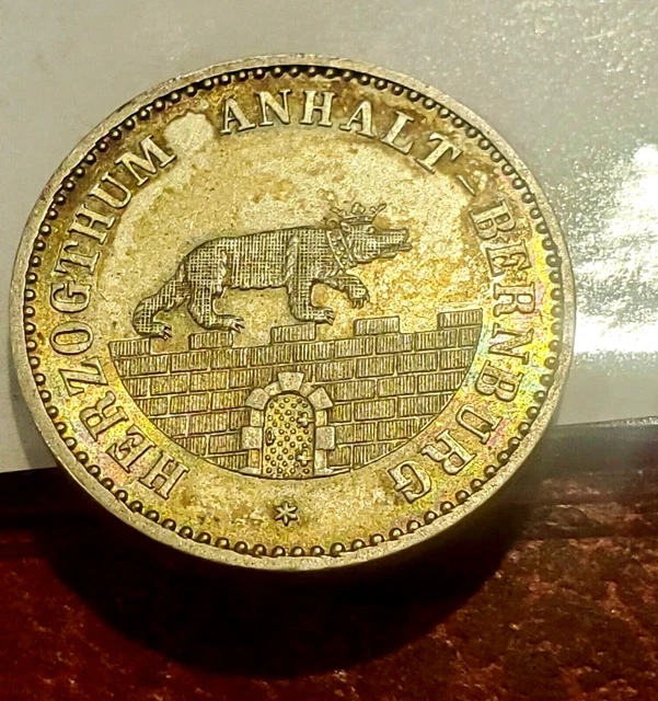 Germany: Anhalt-Bernberg 1/6 Thaler 1856 Km-83 ~ Super Color Choice Uncirculated