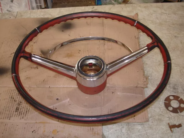 1964 1965 Chevy Chevelle Malibu Red Steering Wheel & Horn Bar & Cap GM OEM