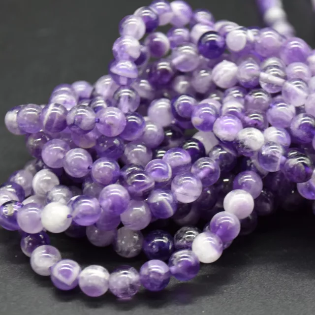 Chevron Amethyst Gemstone Round Beads - 4mm 6mm 8mm 10mm - 15" strand