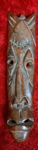 Vintage Hand Carved African Dark Wood Tribal Mask Figural Wall Art Heavy