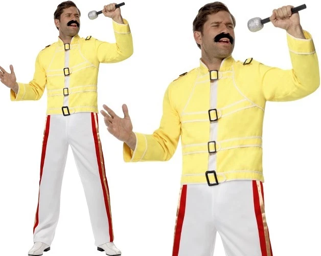 Orion Costumes Mens Yellow Freddie Mercury 80s Rock Queen Fancy Dress  Costume