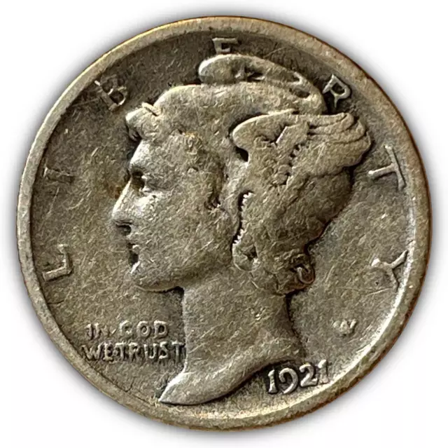 1921 Mercury Silver Dime Very Fine VF Coin #5590
