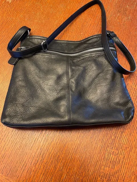 Margot Black Genuine Leather Zip Pocket/Button Pocket Crossbody Handbag
