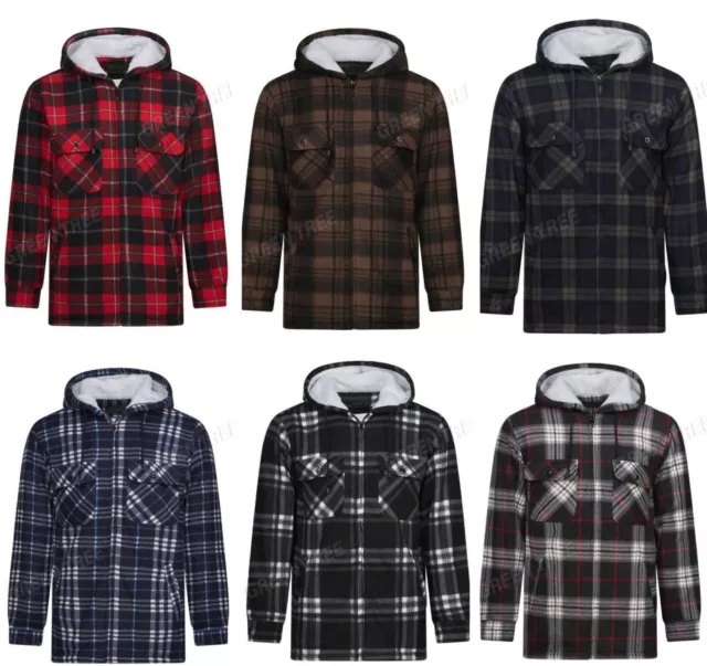 MENS PADDED SHIRT FUR LINED LUMBERJACK FLANNEL WORK FLEECE JACKET WARM TOP Hoodi