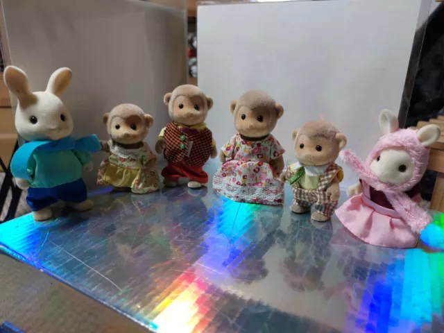 Vintage Sylvanian Families Monkey Family and Bunnies 2011 Bundle