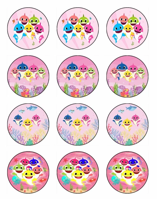 BABY SHARK CUPCAKE Toppers Pink Edible Icing Image Cake Decorations 12
