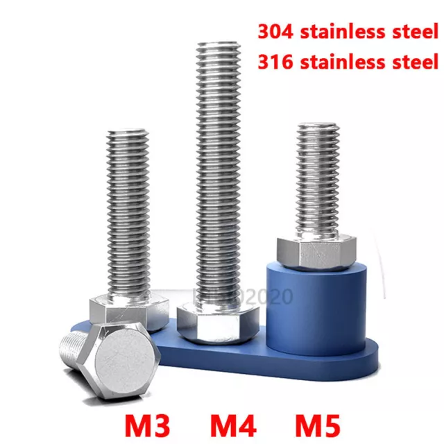 Hexagon Head Set Screws A2 / A4 Stainless Steel Fully Threaded Bolts M3 M4 M5