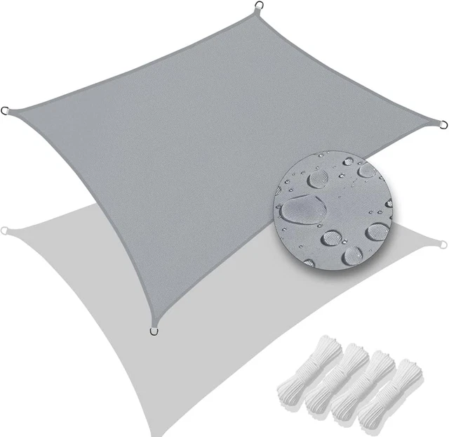 Telo Ombreggiante Rettangolare Impermeabile WEIZERO - 1,6x3 M, Protezione UV 98%, Con Corde, Grigio Chiaro