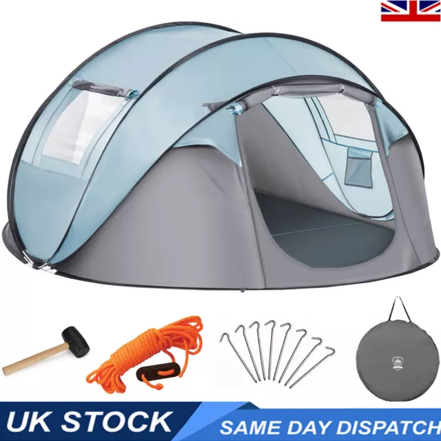 Pop Up Tent 4 Person Fast Pitch Water Proof Camping Festival Hiking Travel Beach