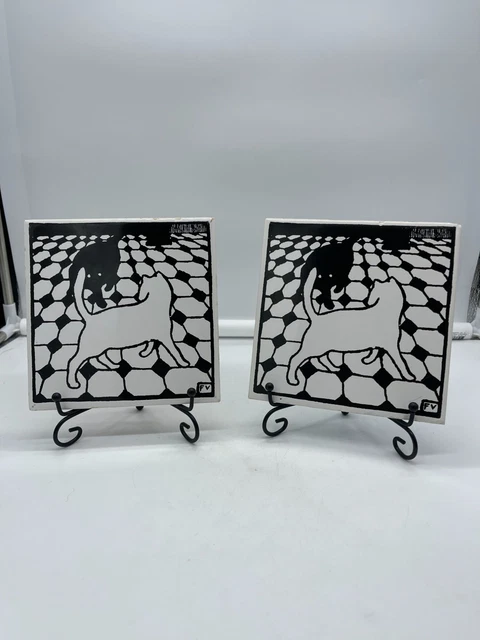 Par de azulejos MCM FV Felix Vallotton blanco y negro para gato
