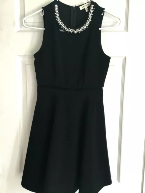 Gorgeous Classy Black Monteau Girls Party Dress small Juniors Mesh Waist Jeweled