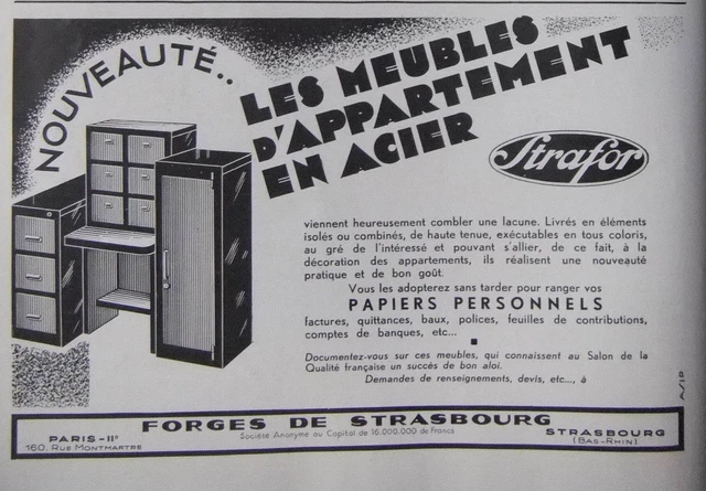 Publicité De Presse 1933 Strafor Les Meubles D'appartement Acier - Advertising