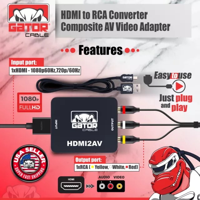 HDMI to RCA AV HD Converter Adapter Composite Cable CVBS 3-RCA Audio Video 1080P 2