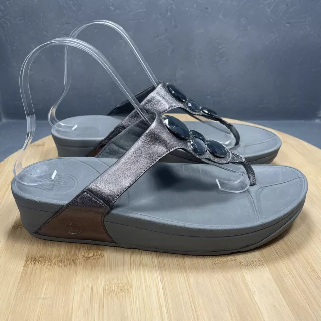 FitFlop Lunetta Womens Size 8 Flip Flop Thong Sandals Gray Jeweled Style 181-054