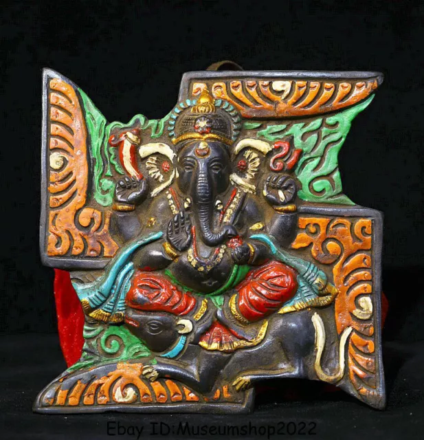 5.6" Old Buddhism Bronze Painting Ganesh Lord Ganesha Elephant God Buddha Pendan