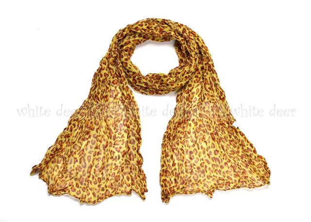 Small Leopard Cheetah Animal Print Wrinkle Scarf Wrap See Through Light Weight