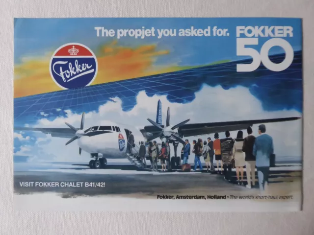 9/1984 Pub Fokker Aircraft Holland Fokker 50 Regional Airliner Original Ad
