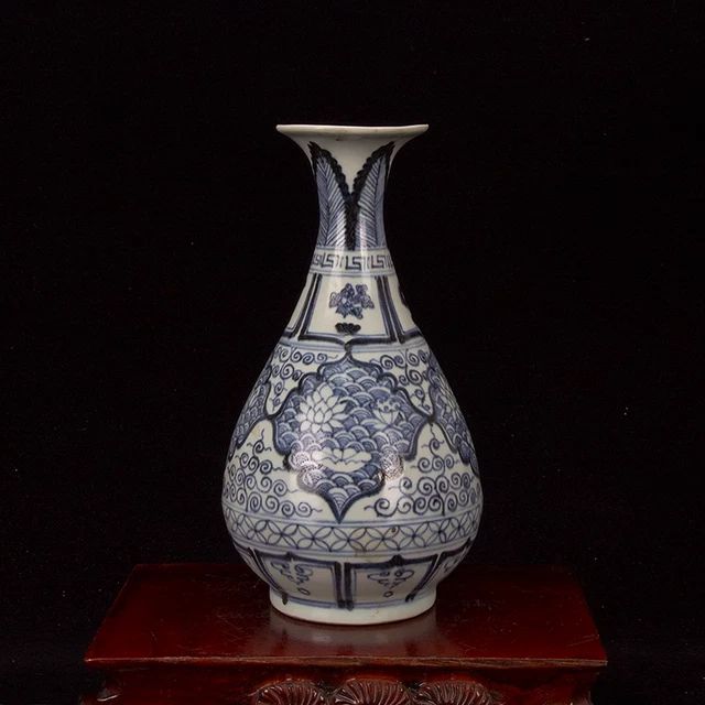 Estate China Freehand Sketching Yuan Blue White Porcelain Flowers Vase