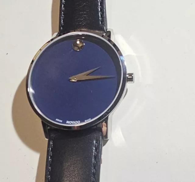 Movado Museum Watch With 40mm Classic Blue Face & Black Leather Band