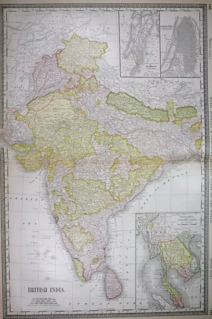 Authentic 1882 R McNally Atlas Map BRITISH INDIA - SIAM ~ FreeS&H   Inv#145