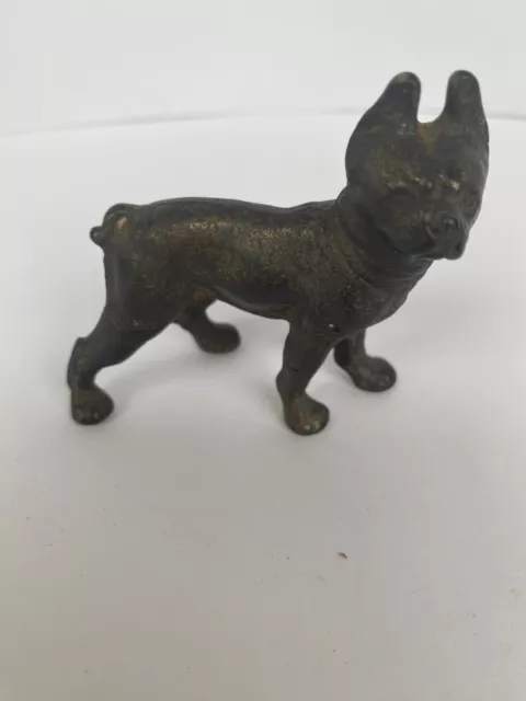 Vintage MCM Boston Terrier American Boxer 3" Figurine Brass Overlay Dog Gift