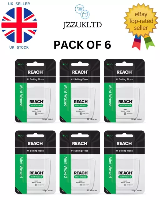 REACH Mint Waxed Dental Floss, 55 Yard - Pack Of 6