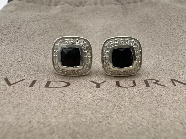 David Yurman Sterling Silver Petite Albion Earrings Black Onyx & Diamonds