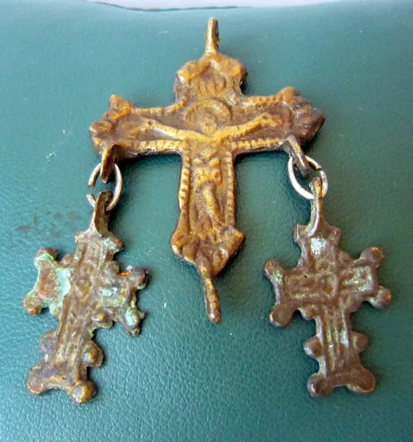 Extremely Rare Post Byzantine, Medieval Period Bronze Cross Pendant Set # 468