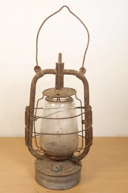 Antique Hurricane Lamp Oil Lantern British Manufacture Storm Light Metal & Glass
