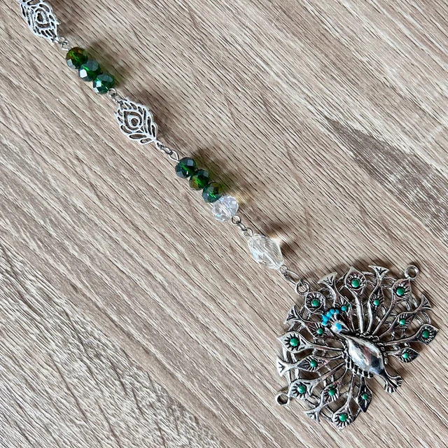 Peacock Emerald Green Car Rearview Mirror Home Decor Charm SunCatcher Hanger AU