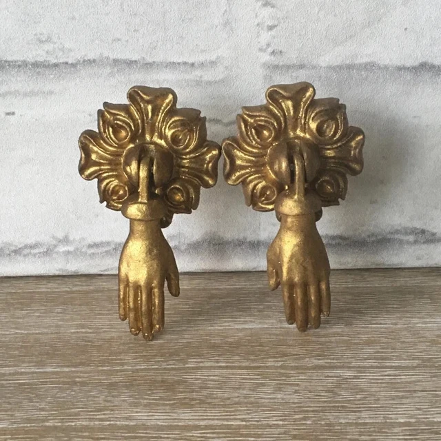 x2 Golden Hands Vintage Gold Brass Door Knobs