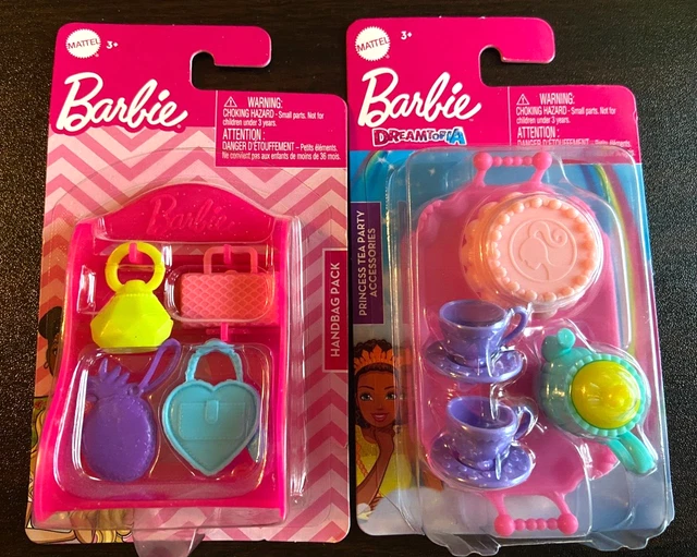 Barbie Dreamtopia Accessory Lot Tea Set & Purses on Rack NEW