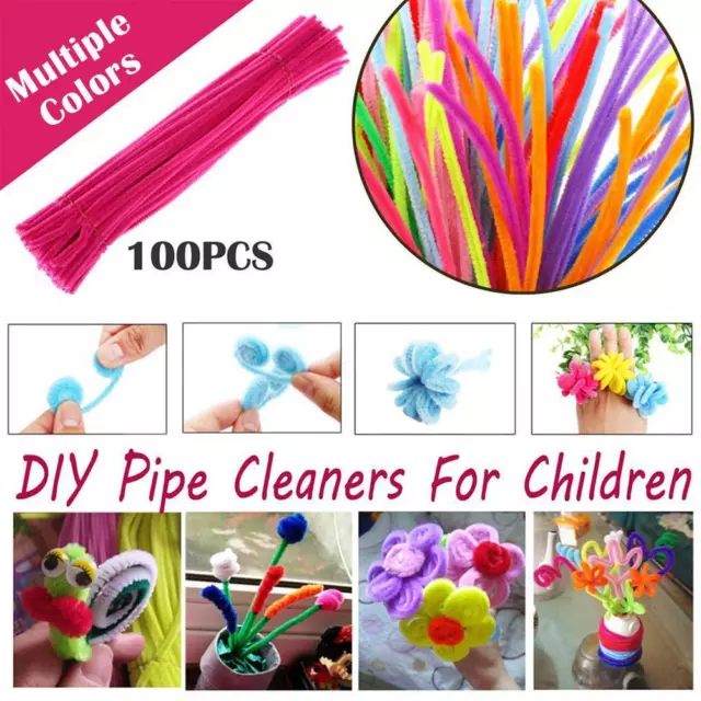 100 Pieces Pipe Cleaners Assorted Craft Chenille Stems-Multicolored Pipe I5.AU