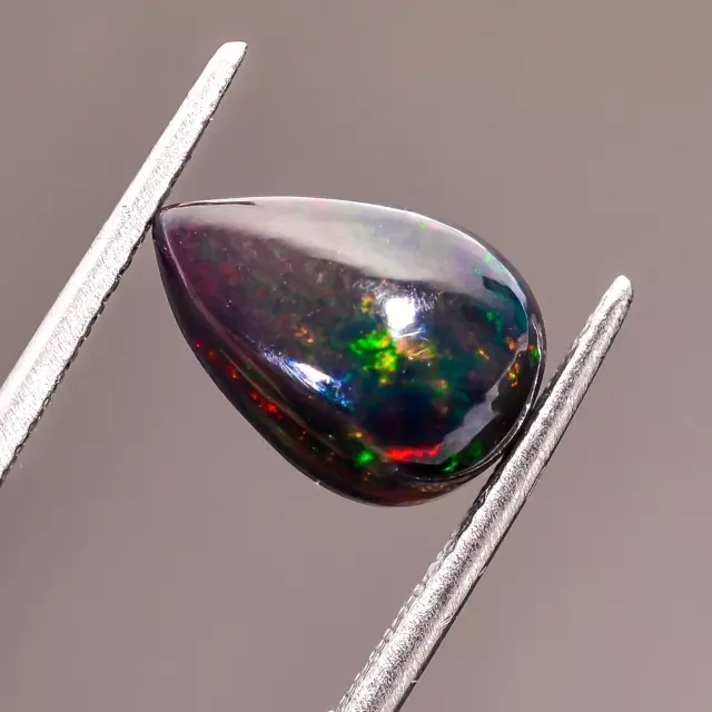 Black Ethiopian Opal Pear Shape Cabochon Multi Fire Opal Gemstone 2.5Ct 12X8X6MM