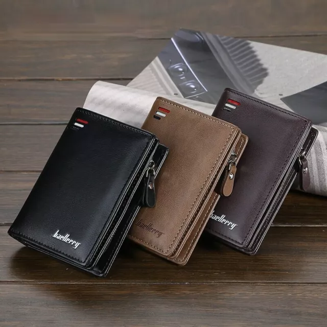 Men's Bifold Leather Credit ID Card Holder Wallet Billfold Purse Coin Zip Clutch
