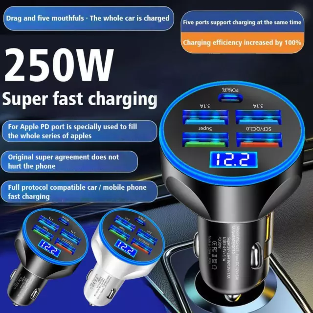 4-USB PD 250W Type-C Car Charger Fast Charge Adapter 12 `~ For iPhone 13