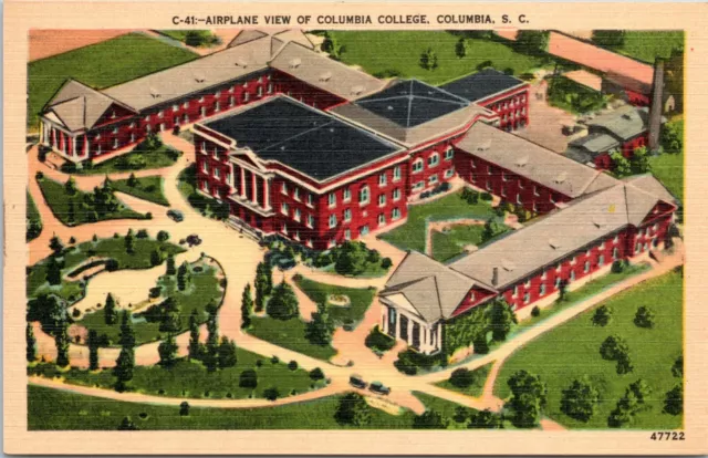 Aerial View, Columbia College, South Carolina - Vintage linen Postcard