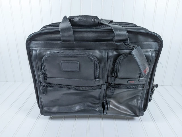 Tumi Black Alpha Collection Wheeled Deluxe Expandable Leather Brief 96103DH