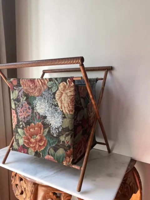 Foldable Sewing Knitting Crochet Yarn Basket Caddy Tote Wood Framed W/Fabric