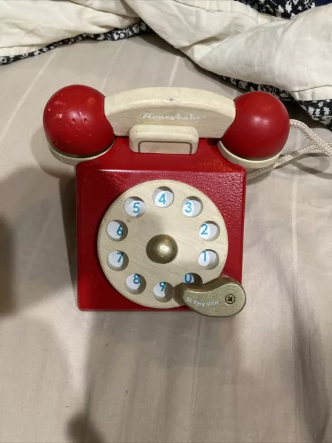 Le Toy Van Wooden Toy Phone Rotary Retro Style Honeybake Red, Used