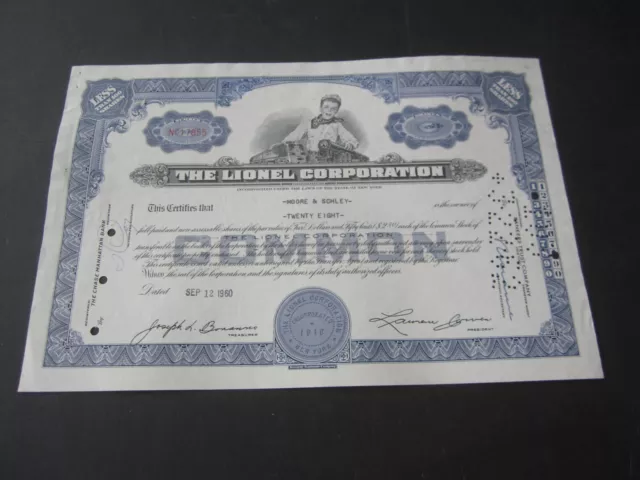 Old Vintage 1960 - THE LIONEL CORPORATION - Stock Certificate -   TOY TRAINS