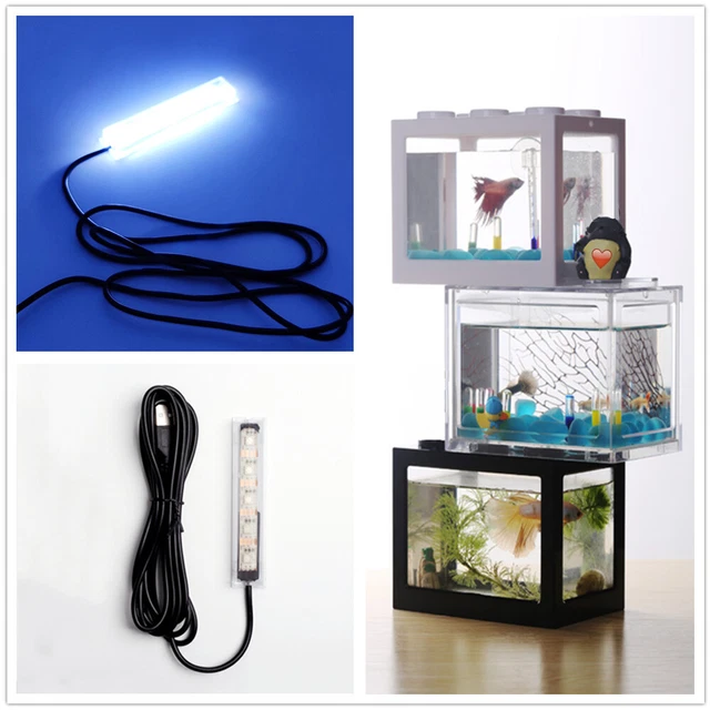 USB Mini Fish Tank Small Aquarium LED Light Home Decor Kids Gift Office Desktop 7