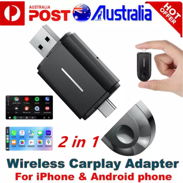 2in1 Apple Carplay Wireless Adapter USB Bluetooth Dongle for iPhone Android Auto